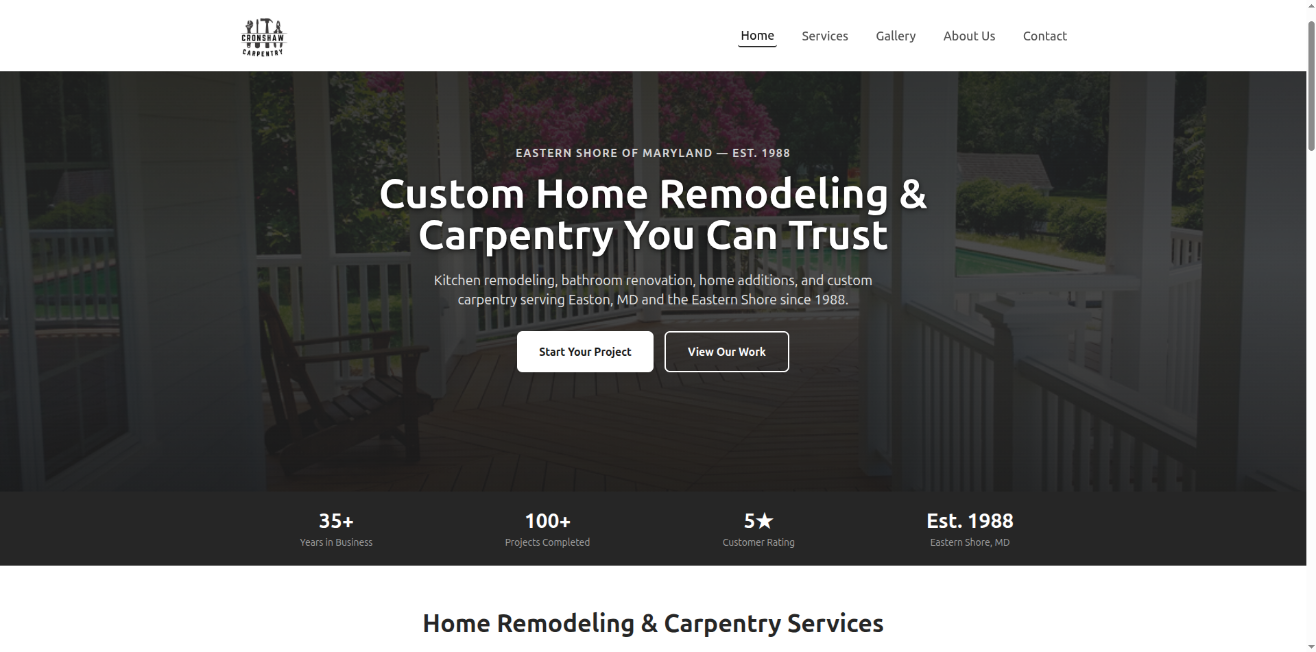 Screenshot of Cronshaw Carpentry's new website — clean hero section with clear service breakdown and streamlined quote flow
